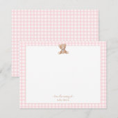 Teddy Bear Baby meisje roze en wit Gingham Border Bedankkaart (Voorkant / Achterkant)