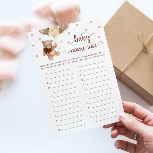 Teddy Bear Baby Naam Race Baby shower Game Kaart