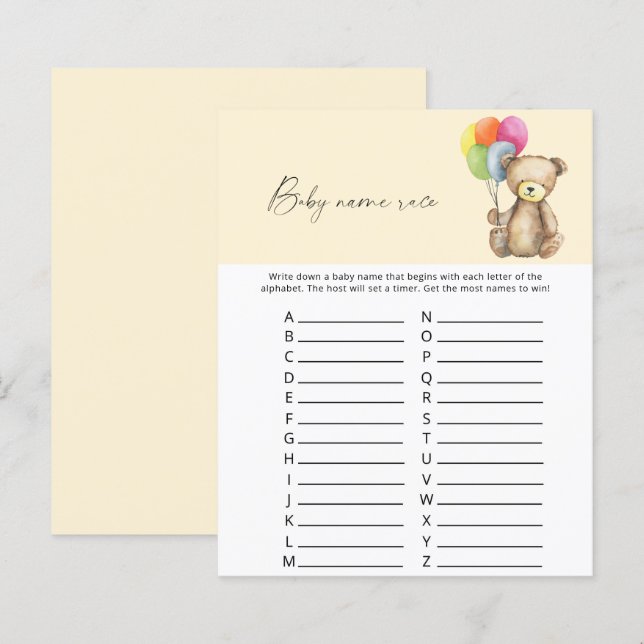Teddy Bear - Baby name race game (Voorkant / Achterkant)