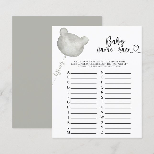 Teddy Bear Baby name race game (Voorkant / Achterkant)