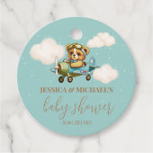 Teddy Bear Baby Pilot Vliegtuig Baby shower Bedankjes Labels (Voorkant)
