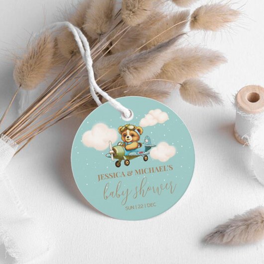 Teddy Bear Baby Pilot Vliegtuig Baby shower Bedankjes Labels
