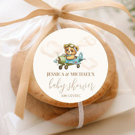 Teddy Bear Baby Pilot Vliegtuig Baby shower Ronde Sticker