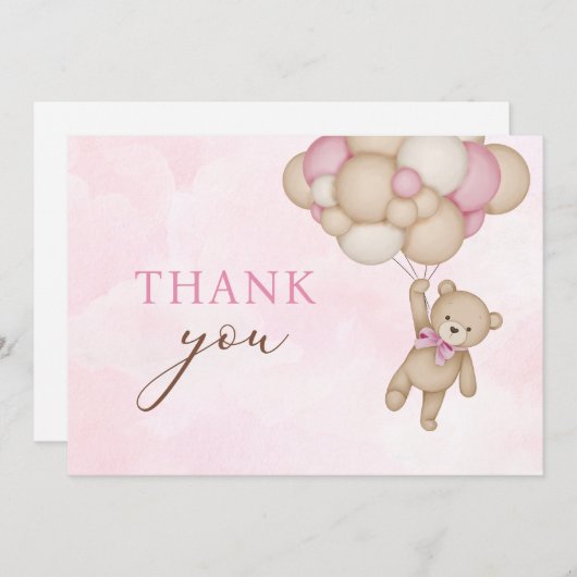 Teddy Bear Baby Pink Bedankkaart (Voorkant / Achterkant)
