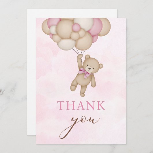 Teddy Bear Baby Pink Bedankkaart (Voorkant / Achterkant)