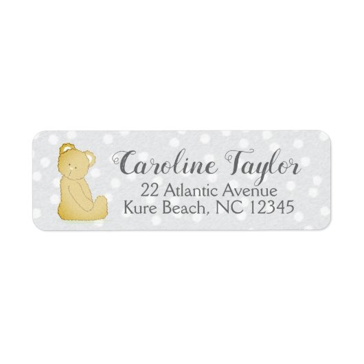Teddy Bear Baby shower Adres Label grijs & bruin (Voorkant)