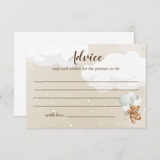 Teddy Bear Baby shower Advice Kaarten (Voorkant / Achterkant)