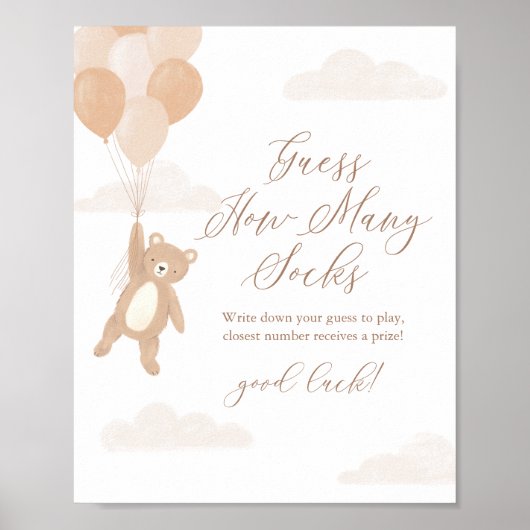 Teddy Bear Baby shower Babies raden hoeveel Sokken Poster (Voorkant)