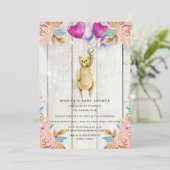 Teddy Bear Baby shower Balloon Rustiek Kaart (Staand voorkant)