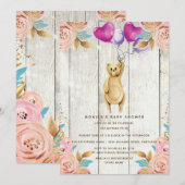 Teddy Bear Baby shower Balloon Rustiek Kaart (Voorkant / Achterkant)