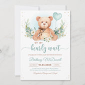 Teddy Bear Baby shower Beer Ballonnen Uitnodiginge Kaart (Voorkant)