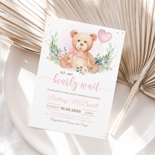 Teddy Bear Baby shower Beer met ballonnen Kaart