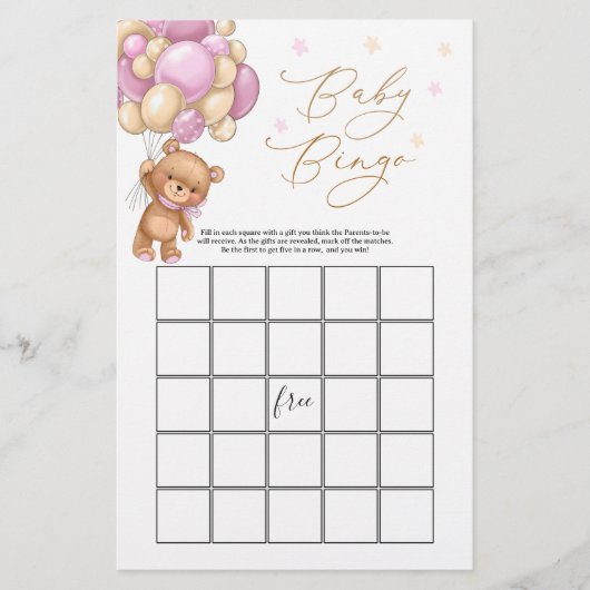 Teddy Bear Baby shower Bingo Game (Voorkant)