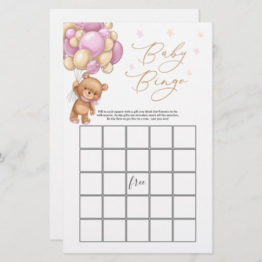 Teddy Bear Baby shower Bingo Game (Voorkant / Achterkant)