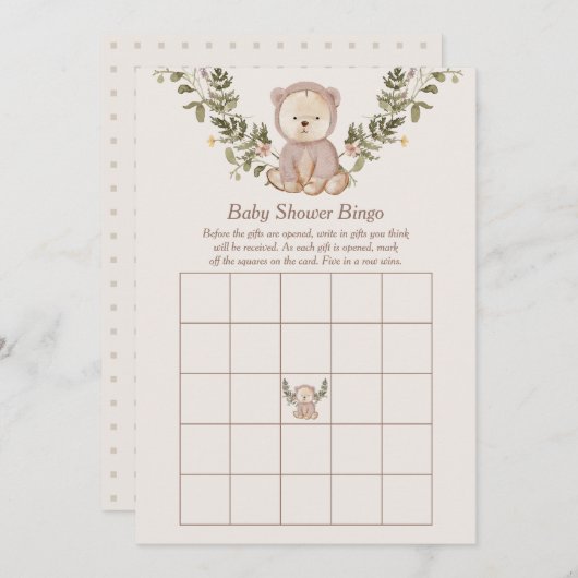 Teddy Bear Baby shower Bingo Spel Sjabloon Kaart (Voorkant / Achterkant)