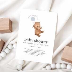 Teddy Bear Baby shower Blue Ballon Kaart