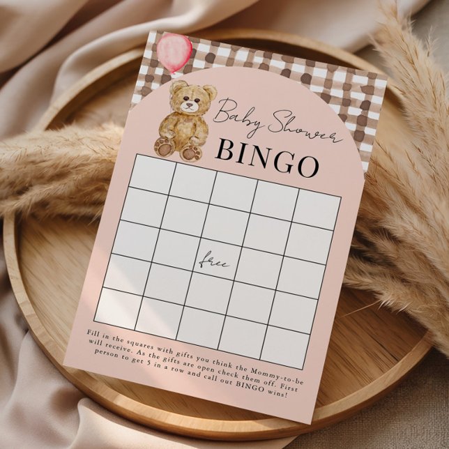 Teddy Bear Baby shower Blush Pink Bingo Kaart (Creator heeft geüpload)