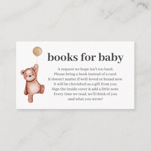 Teddy Bear Baby shower Books for Baby Insert Informatiekaartje (Voorkant)