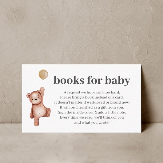Teddy Bear Baby shower Books for Baby Insert Informatiekaartje