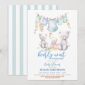 Teddy Bear Baby shower Boy Blauw Nauwelijks Wacht Kaart (Voorkant / Achterkant)