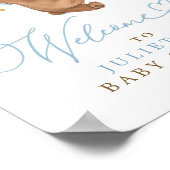 Teddy Bear Baby shower Boy Blue Beer Welkom Poster (Hoek)