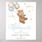 Teddy Bear Baby shower Boy Blue Beer Welkom Poster (Voorkant)