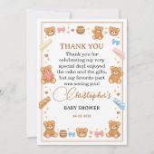 Teddy Bear Baby Shower Boy | Cute Blue Bear Bedankkaart (Voorkant)