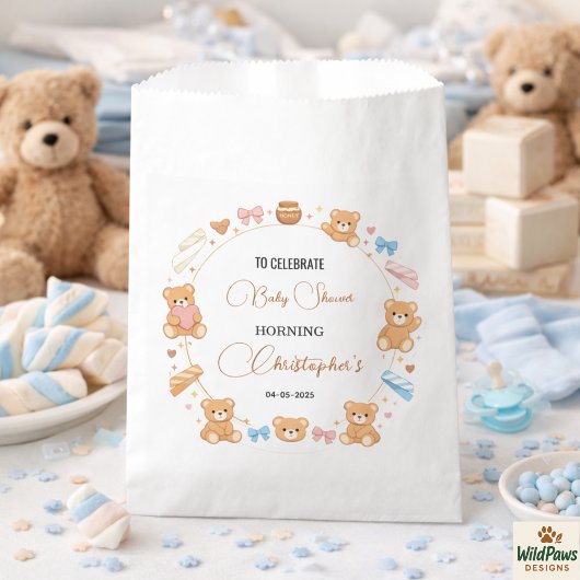 Teddy Bear Baby Shower Boy | Cute Blue Bear Bedankzakje