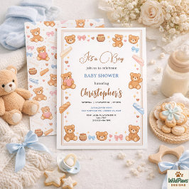 Teddy Bear Baby Shower Boy | Cute Blue Bear Kaart