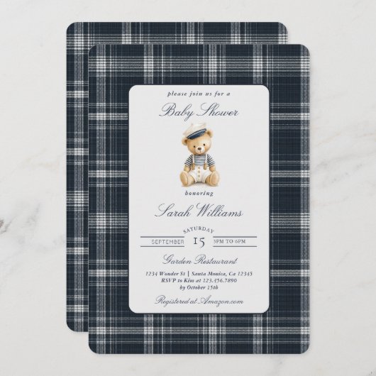 Teddy Bear Baby shower Boy Kaart (Voorkant / Achterkant)