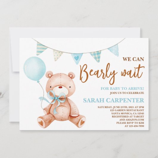 Teddy Bear Baby shower Boy Kaart (Voorkant)