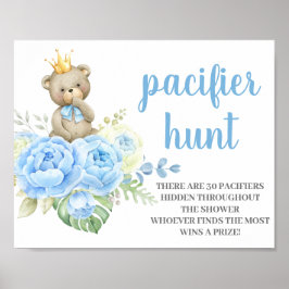 Teddy Bear Baby shower Boy Pacifier Hunt Poster