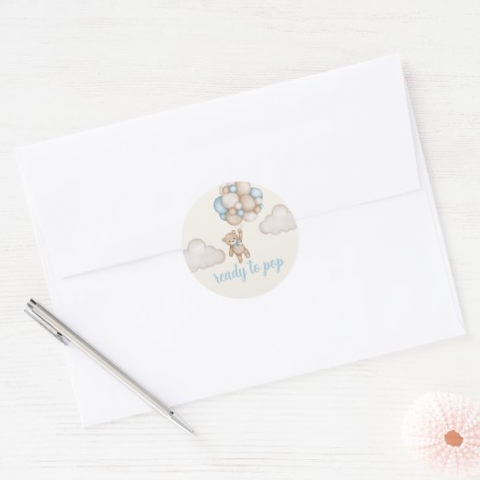 Teddy Bear Baby shower Boy Ronde Sticker (Envelop)