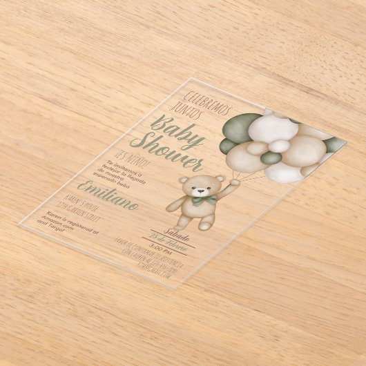 Teddy Bear Baby shower Boy Spaans acryl Invitat Acryl Uitnodigingen (Laagn)