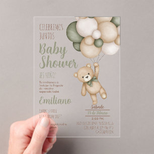 Teddy Bear Baby shower Boy Spaans acryl Invitat Uitnodigingen