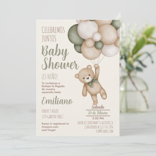 Teddy Bear Baby shower Boy Spaanse uitnodiging (Staand voorkant)