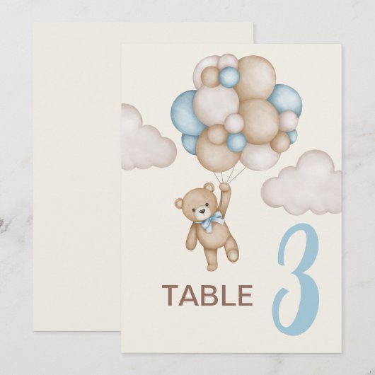 Teddy Bear Baby shower Boy tafelteken Kaart (Voorkant / Achterkant)