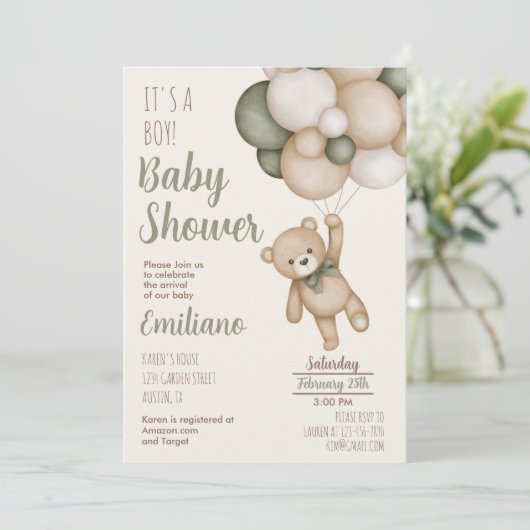 Teddy Bear Baby shower Boy Uitnodiging (Staand voorkant)