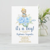 Teddy Bear Baby shower Boy Uitnodiging (Staand voorkant)