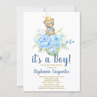 Teddy Bear Baby shower Boy Uitnodiging