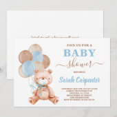 Teddy Bear Baby shower Boy Uitnodiging (Voorkant / Achterkant)