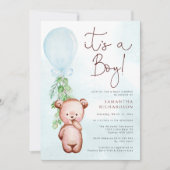 Teddy Bear Baby shower Boy Uitnodiging (Voorkant)