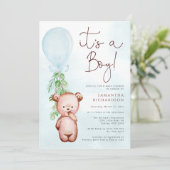 Teddy Bear Baby shower Boy Uitnodiging (Staand voorkant)