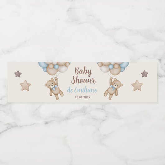Teddy Bear Baby shower Boy Waterfles Etiket (Enkel label)