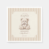 Teddy Bear Baby Shower Brown Stripes Bearly Wait Servet (Voorkant)