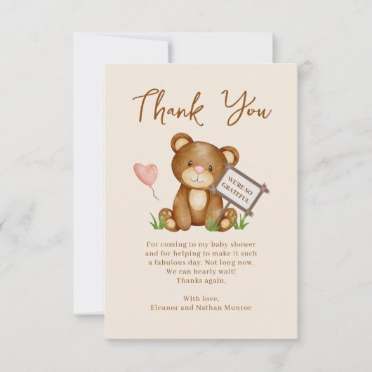 Teddy Bear Baby shower Dank je wel Bedankkaart (Voorkant)