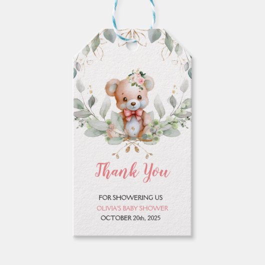 Teddy Bear Baby shower Dank je wel Favor Cadeaulabel (Voorkant)