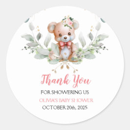 Teddy Bear Baby shower Dank je wel Favor Ronde Sticker