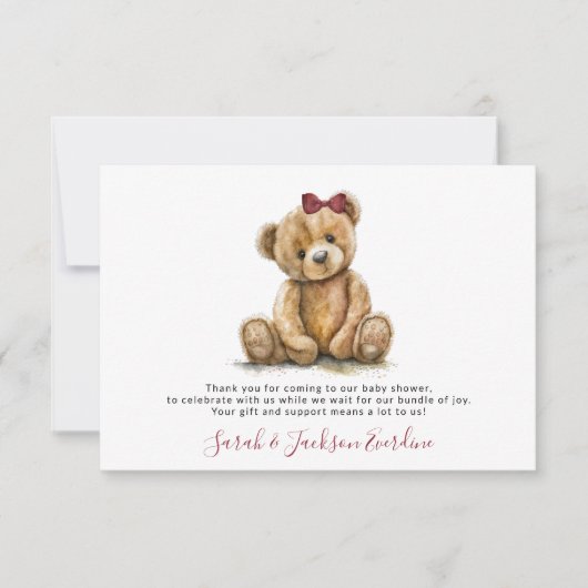 Teddy Bear Baby shower Dank je wel Notitiekaartje (Voorkant)