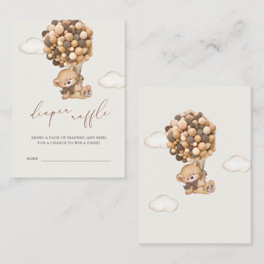 Teddy Bear Baby shower Diaper Raffle Enclosure Informatiekaartje (Voorkant / Achterkant)